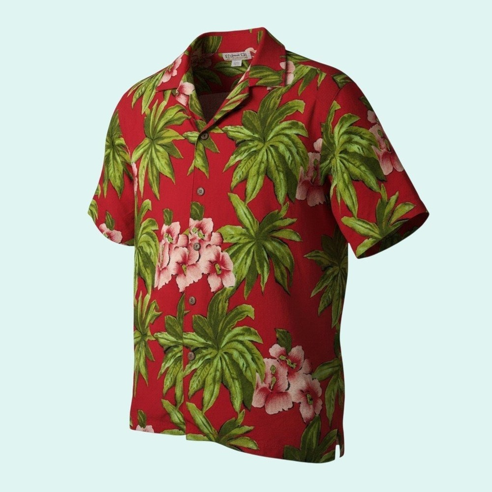 Thums Up Size S Red Floral Hawaiian Shirt Tropical Beachy Resort Aloha